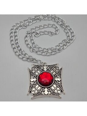 Vampire Medallion Costume Necklace Red Gem Gothic 36”